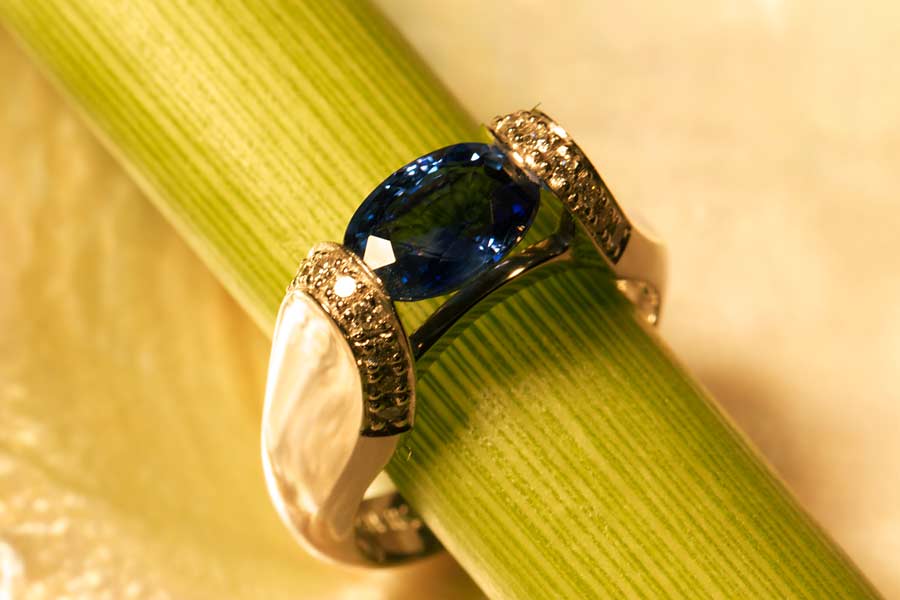 Ceylon Sapphire and Diamond Ring in 14K